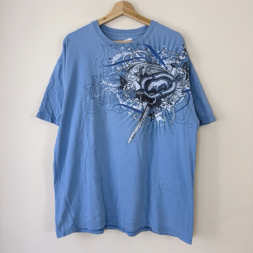 Vintage y2k Ecko Unltd Logo Rhino Art Blue Tee Shirt - XL